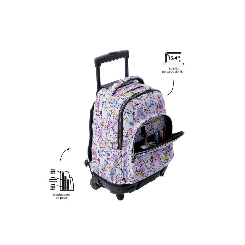 Mochila de ruedas TOTTO 1I2 gatitos purpurina